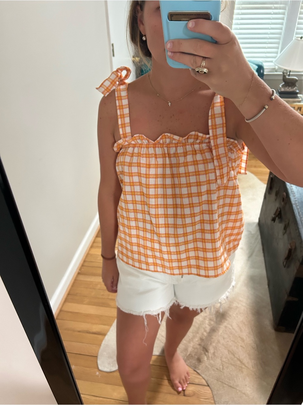 mine Orange, purple, and White Plaid Tie-Strap Cami - Picture 1 of 3